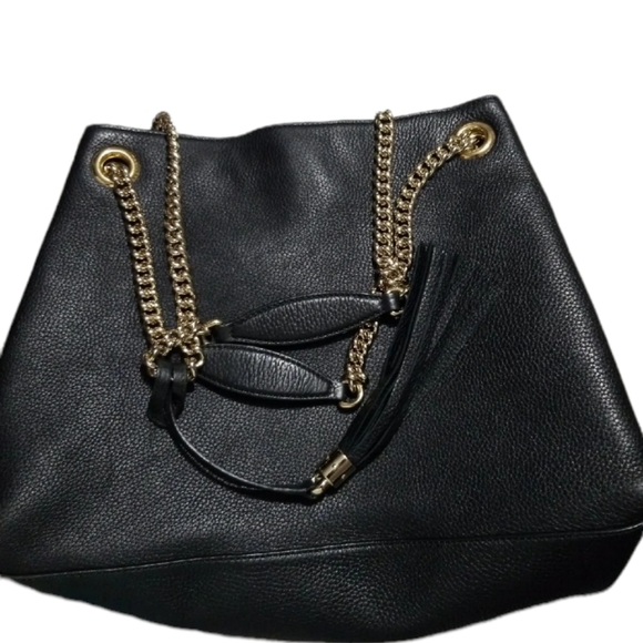 ๐Gucci Black Cellarius GG Logo Leather Soho Satchel Chain Handbag๐ - Picture 10 of 11